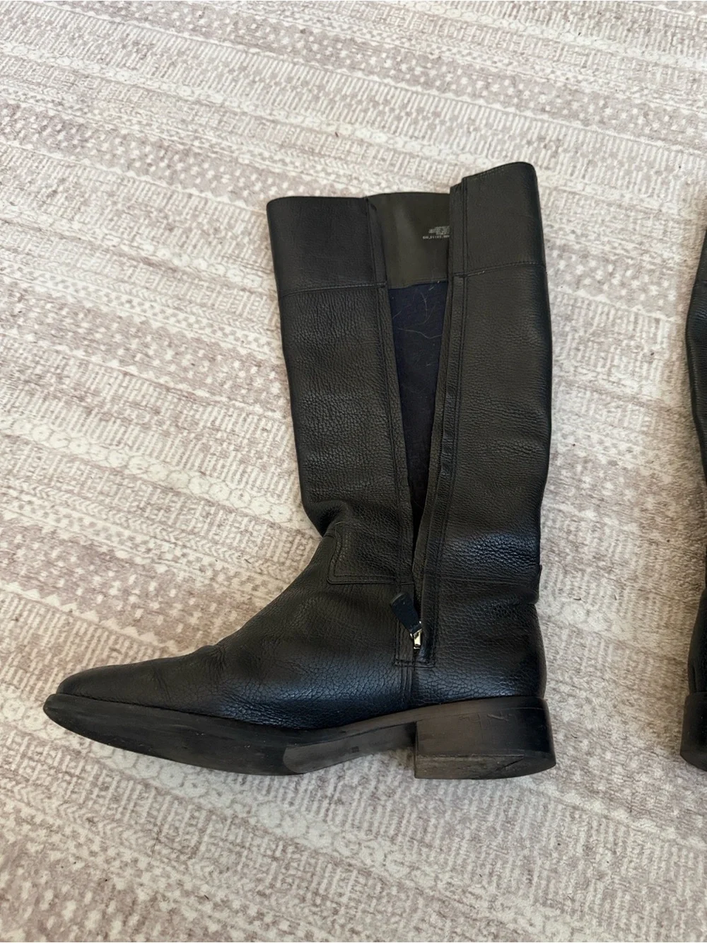 Tory Burch Black Leather Mid-Calf Boots with Gold Logo